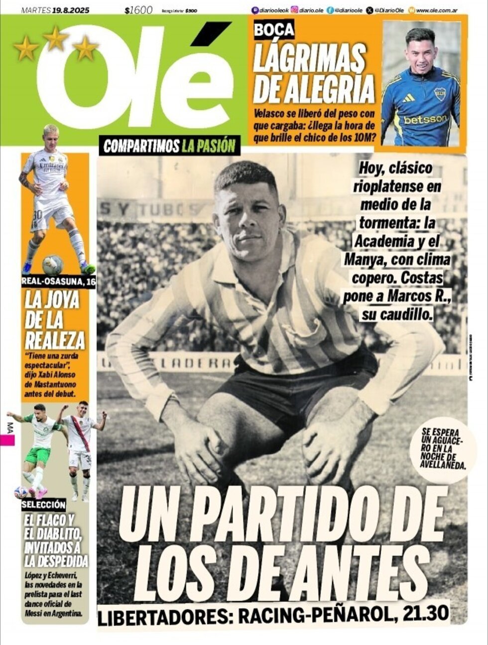 Prima Pagina Olé 19/08/2025