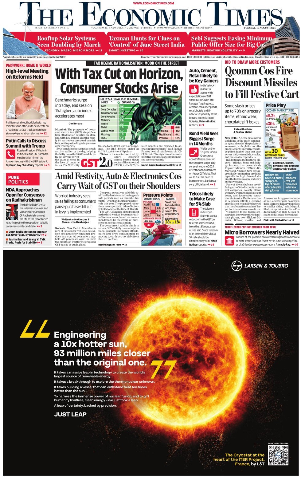 Prima Pagina The Economic Times 19/08/2025