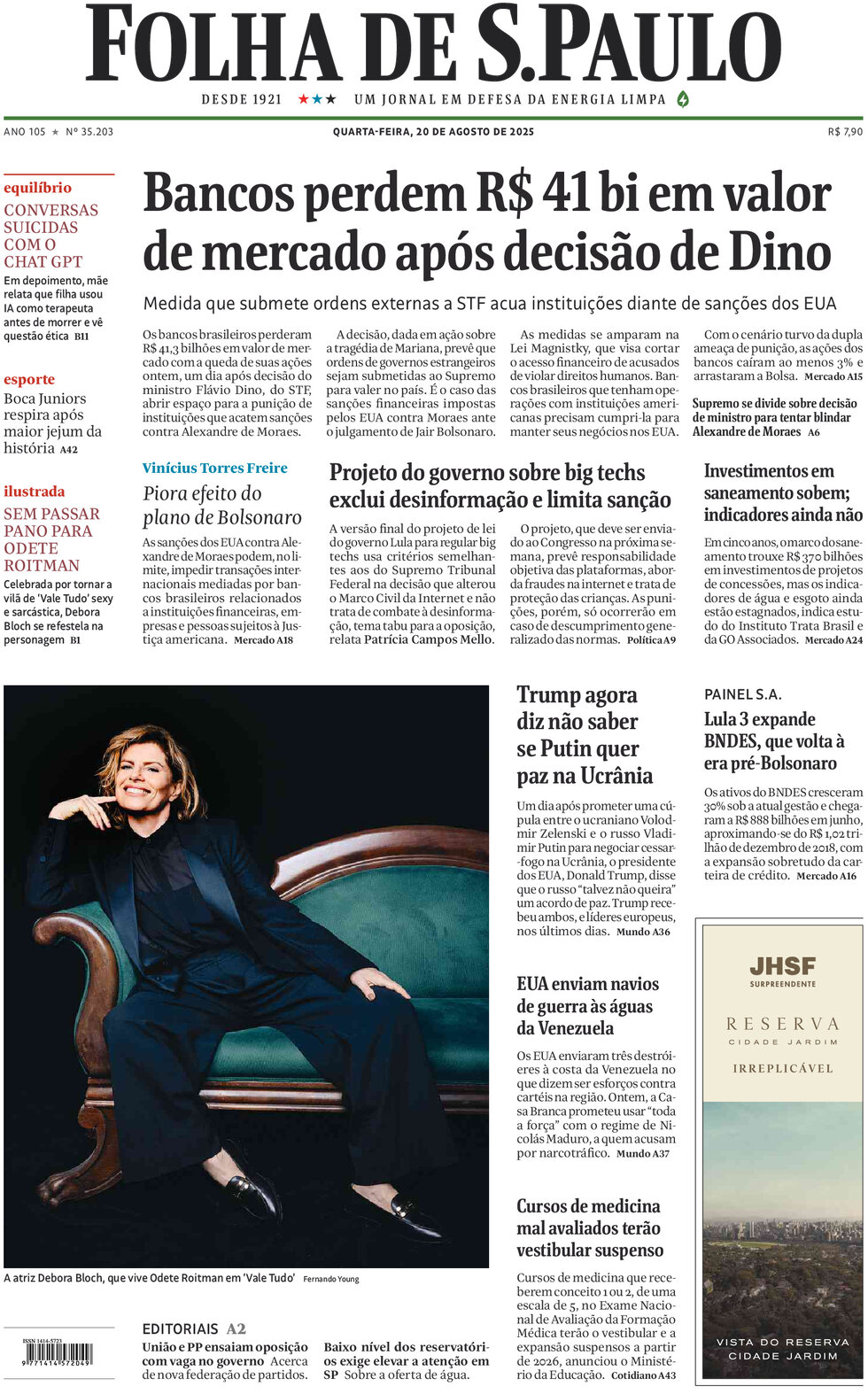 Prima Pagina Folha de S.Paulo 20/08/2025