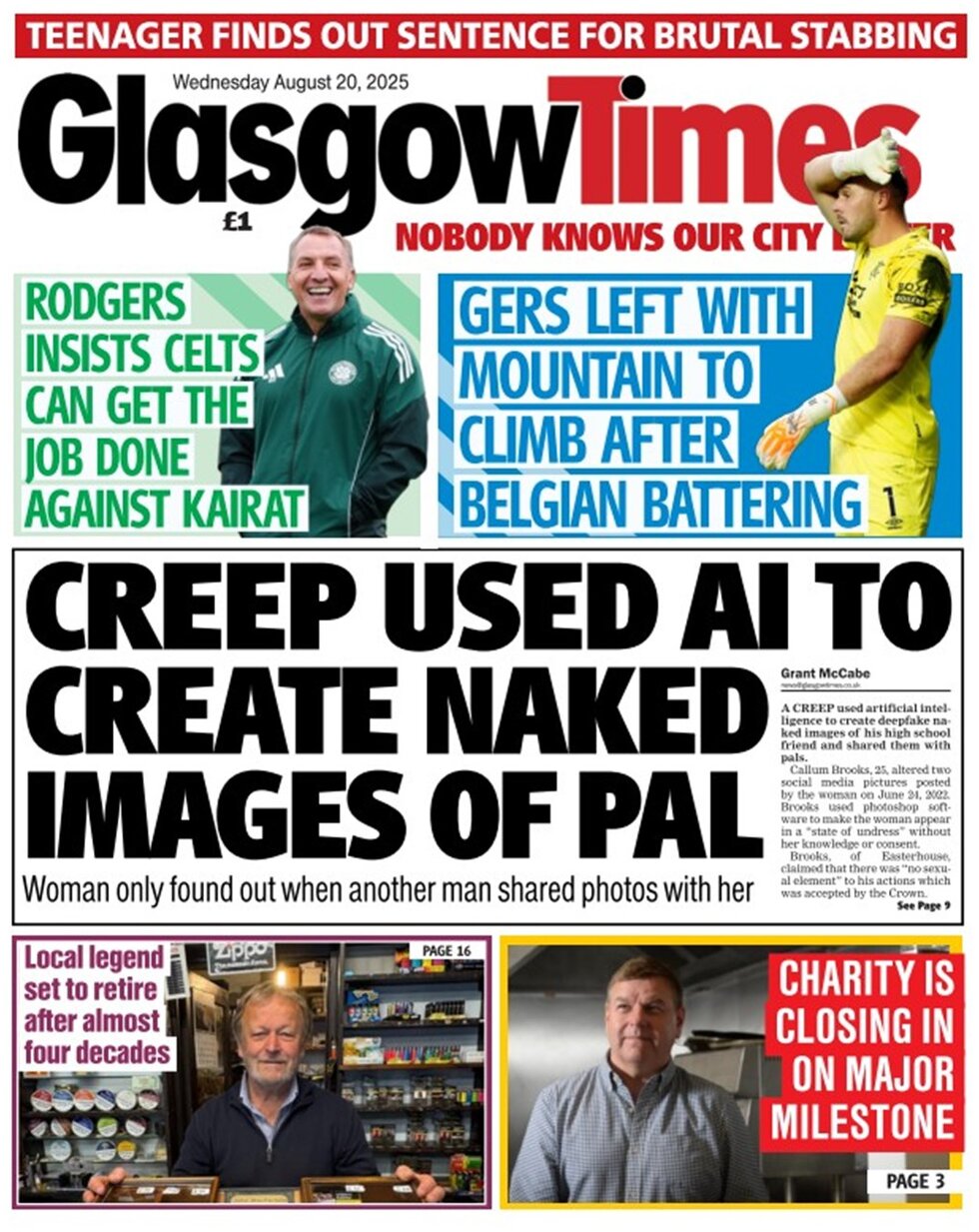 Prima Pagina Glasgow Times 20/08/2025