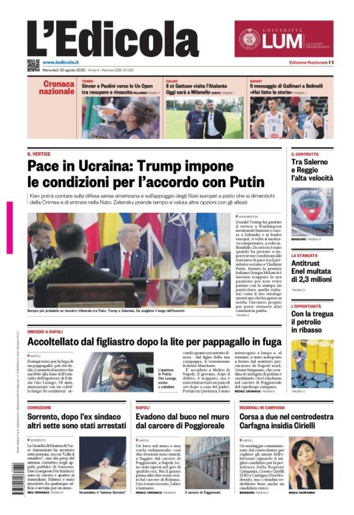 Prima Pagina L'Edicola (Nazionale) 20/08/2025
