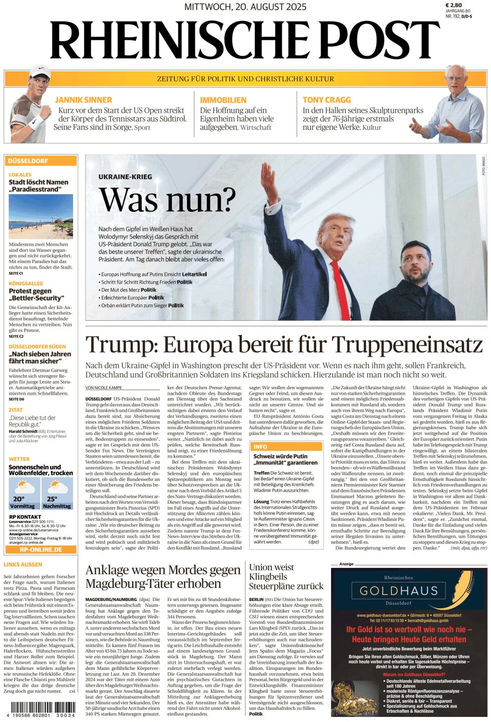 Prima Pagina Rheinische Post 20/08/2025