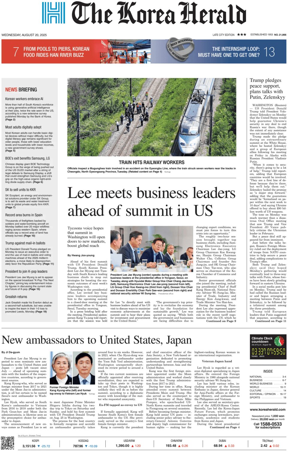 Prima Pagina The Korea Herald 20/08/2025