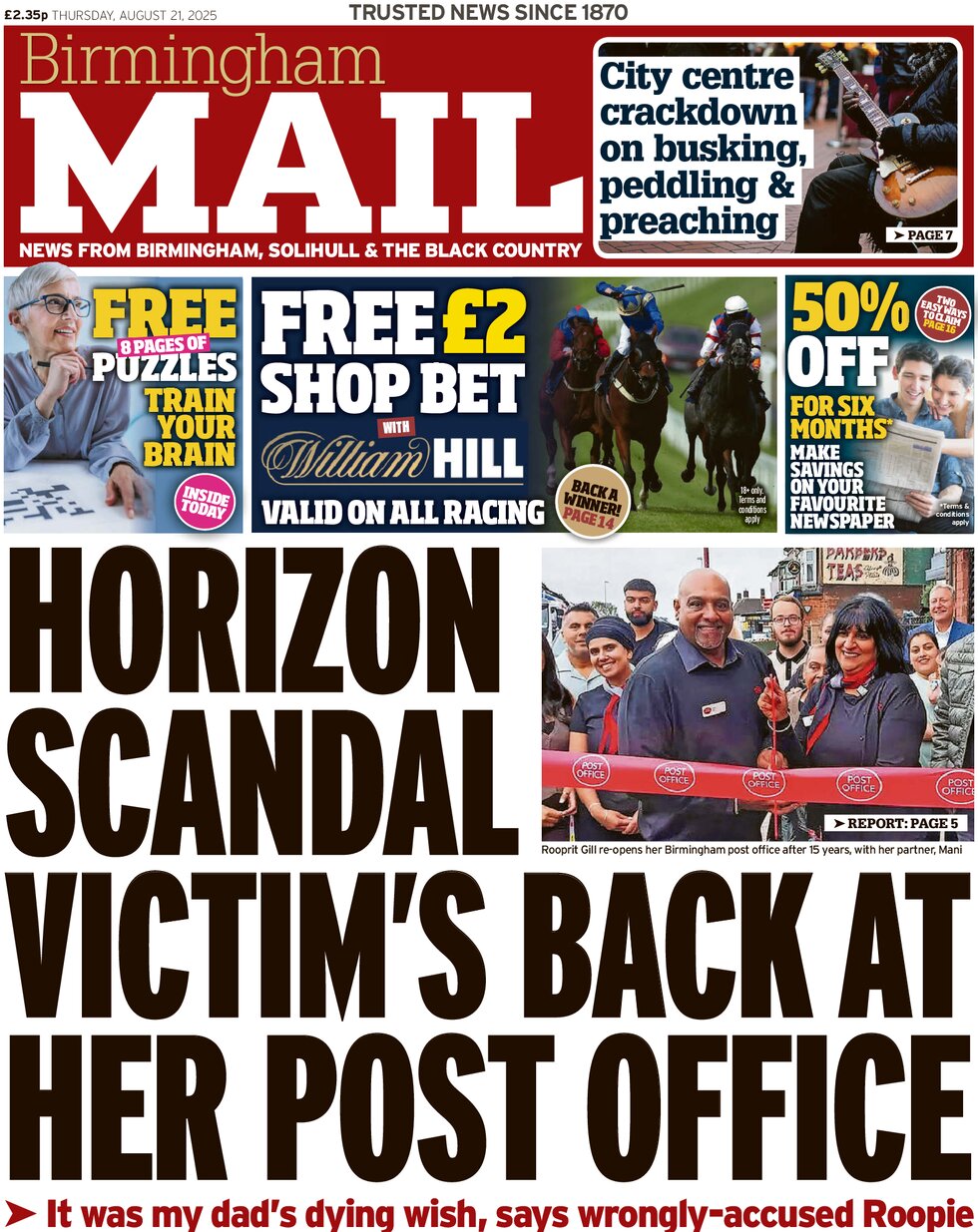 Prima Pagina Birmingham Mail 21/08/2025