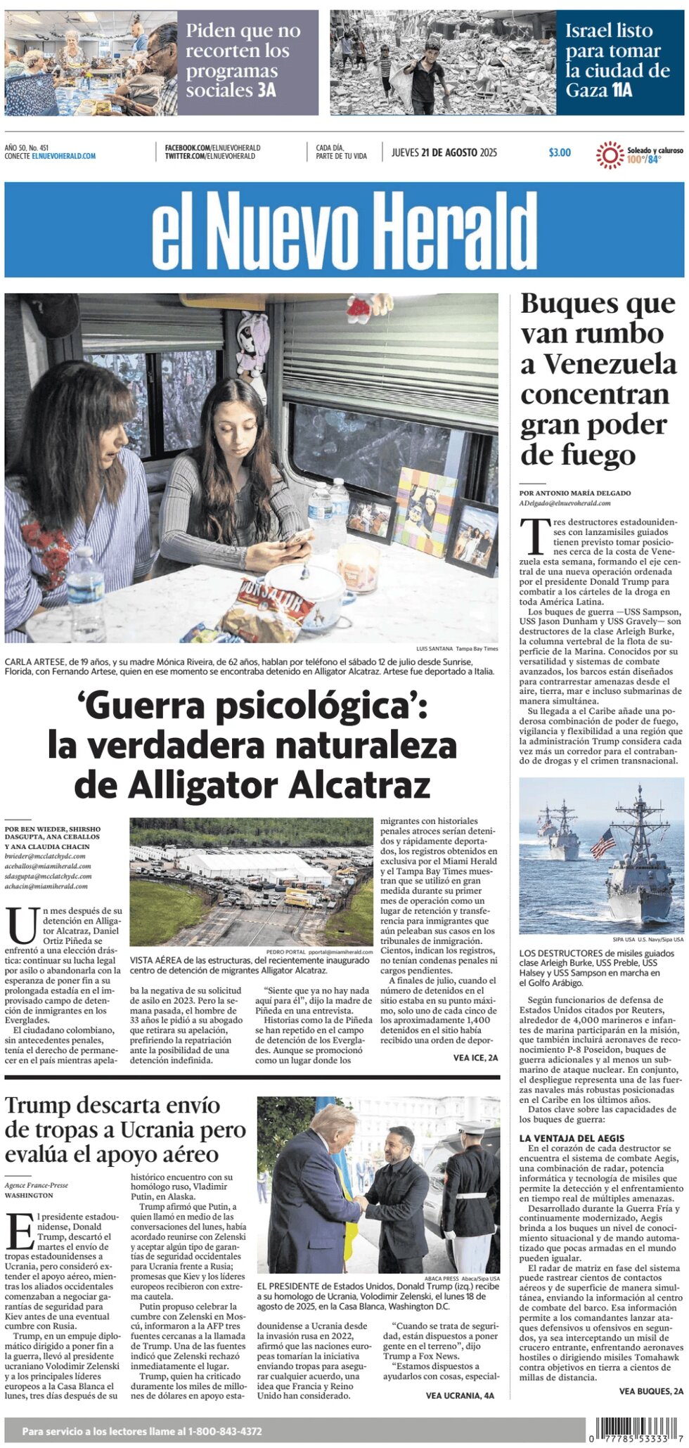 Prima Pagina El Nuevo Herald 21/08/2025