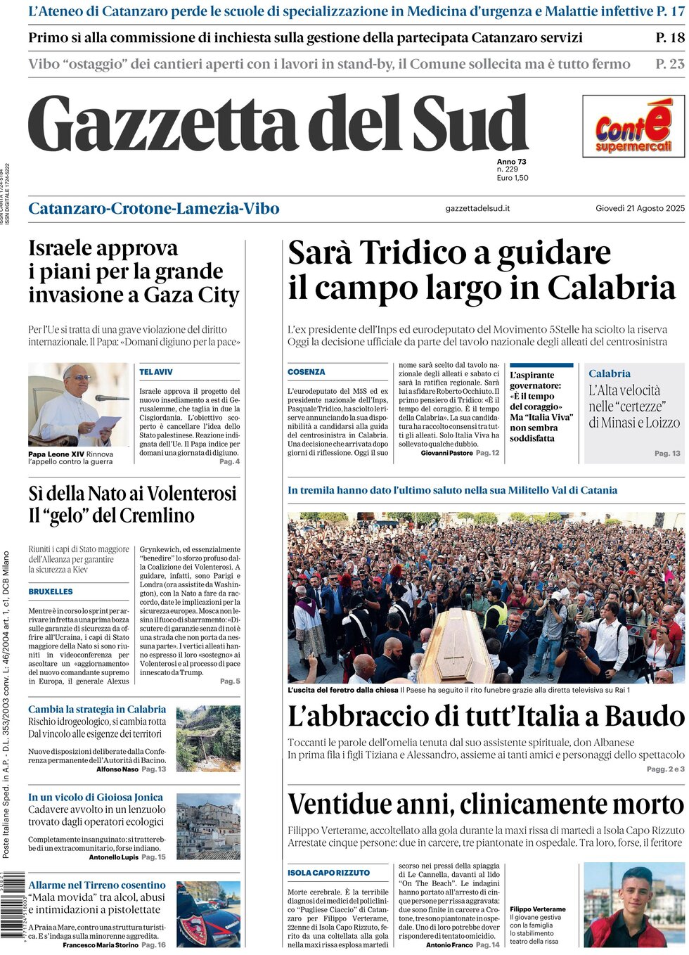 Prima Pagina Gazzetta del Sud (Catanzaro) 21/08/2025