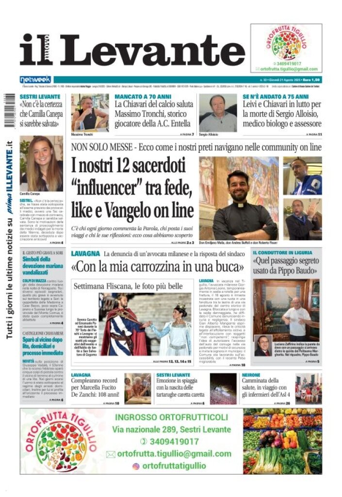 Copertina Il Levante 21/08/2025
