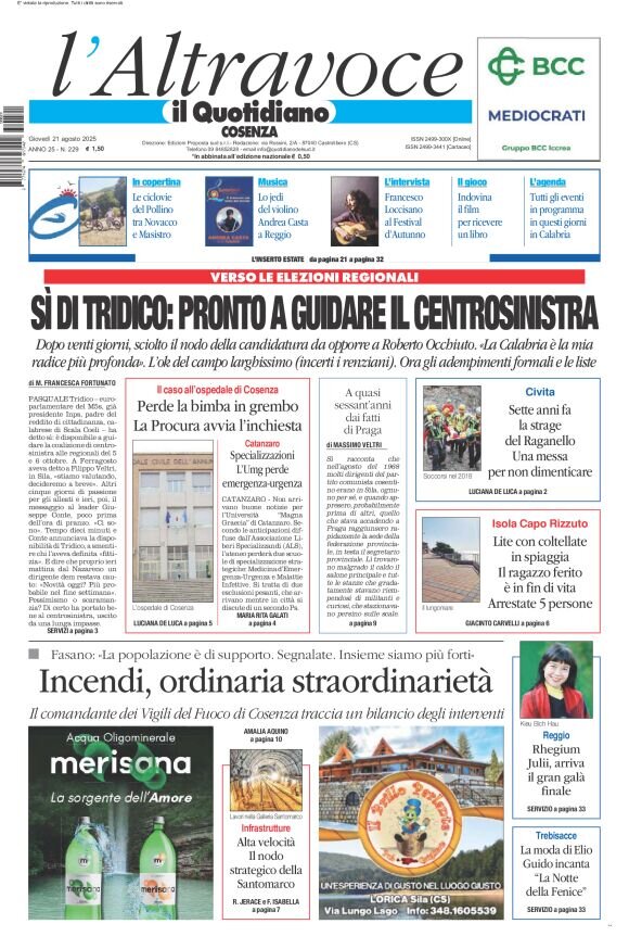 Prima Pagina Il Quotidiano del Sud (Cosenza) 21/08/2025