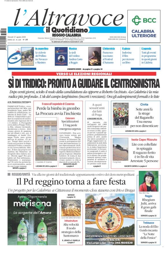 Prima Pagina Il Quotidiano del Sud (Reggio Calabria) 21/08/2025