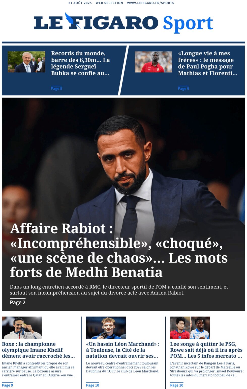 Prima Pagina Le Figaro SPORT 21/08/2025