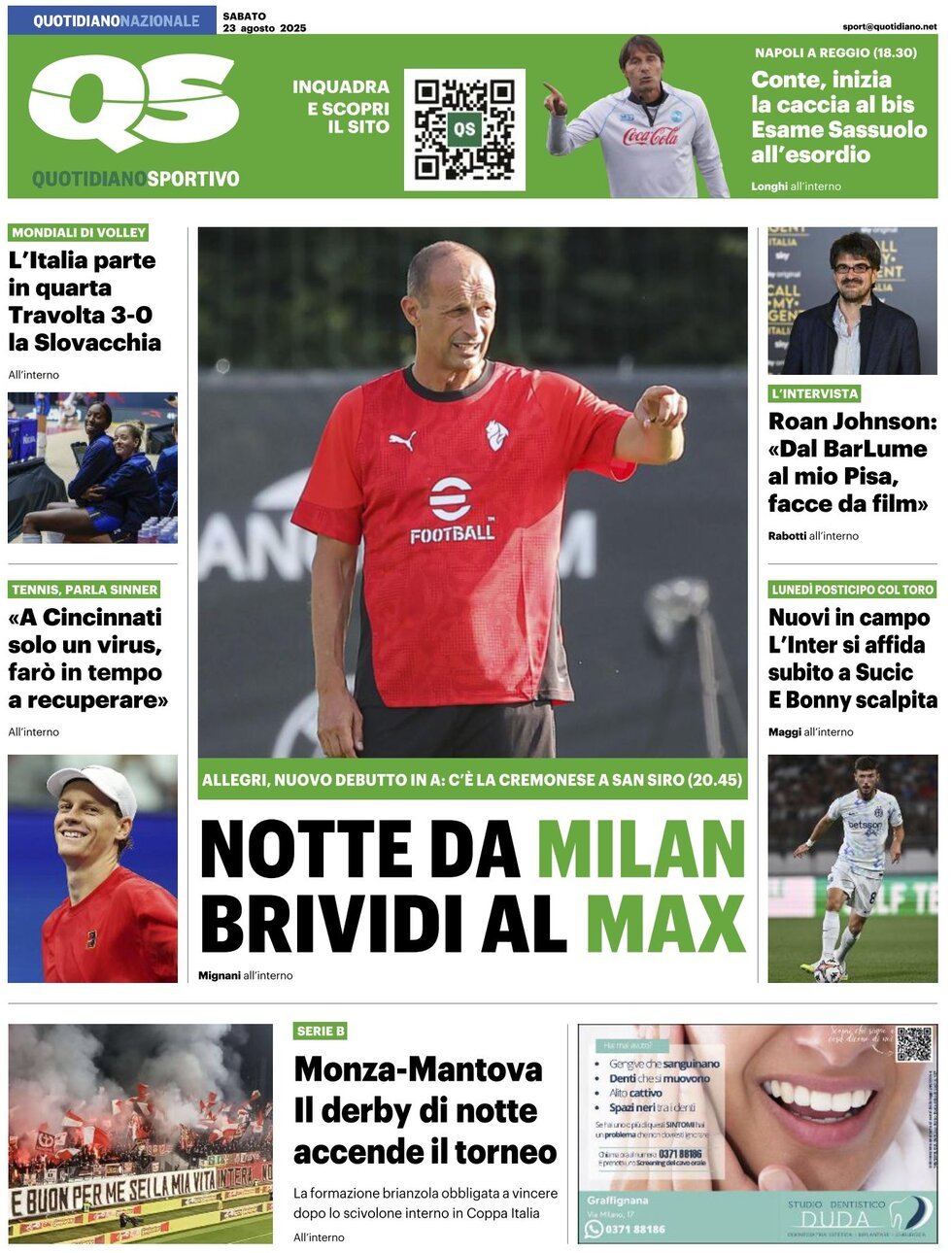 Prima Pagina QS Quotidiano Sportivo 23/08/2025