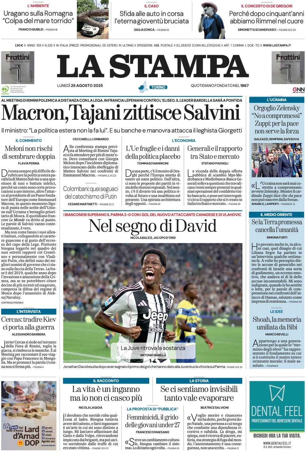 Prima Pagina La Stampa 25/08/2025