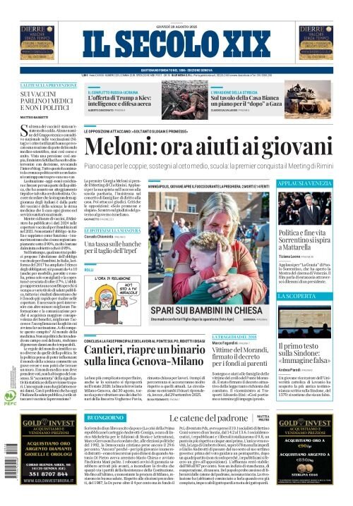 Prima Pagina Il Secolo XIX 28/08/2025