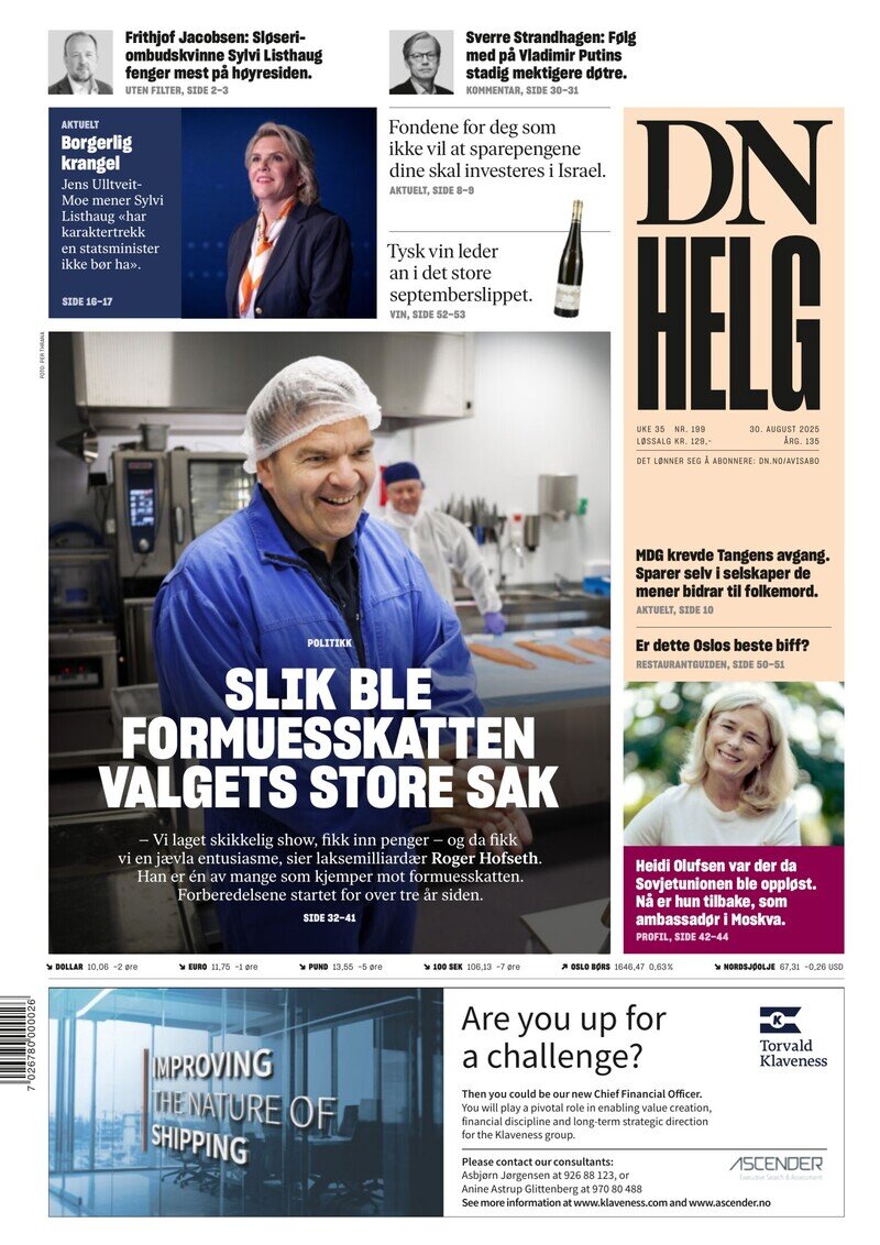 Prima Pagina Dagens Næringsliv (DN) 30/08/2025