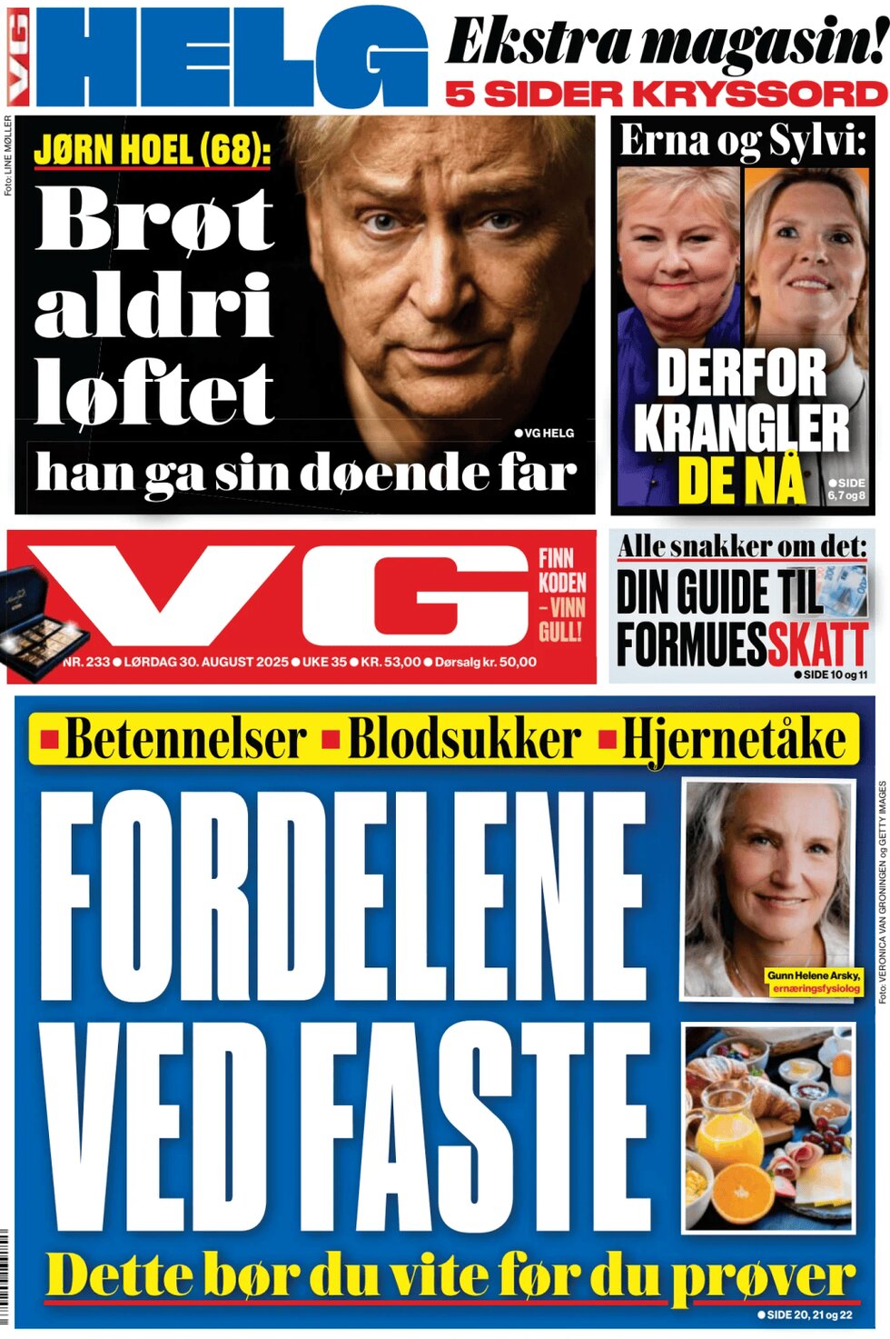 Prima Pagina Verdens Gang (VG) 30/08/2025
