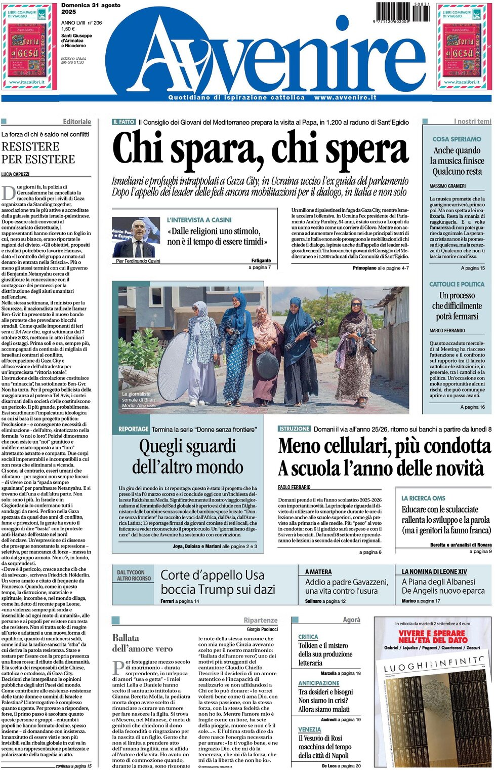 Prima Pagina Avvenire 31/08/2025
