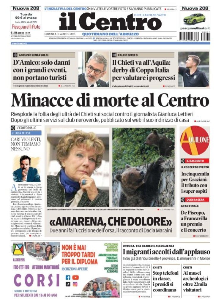 Prima Pagina Il Centro (Chieti) 31/08/2025
