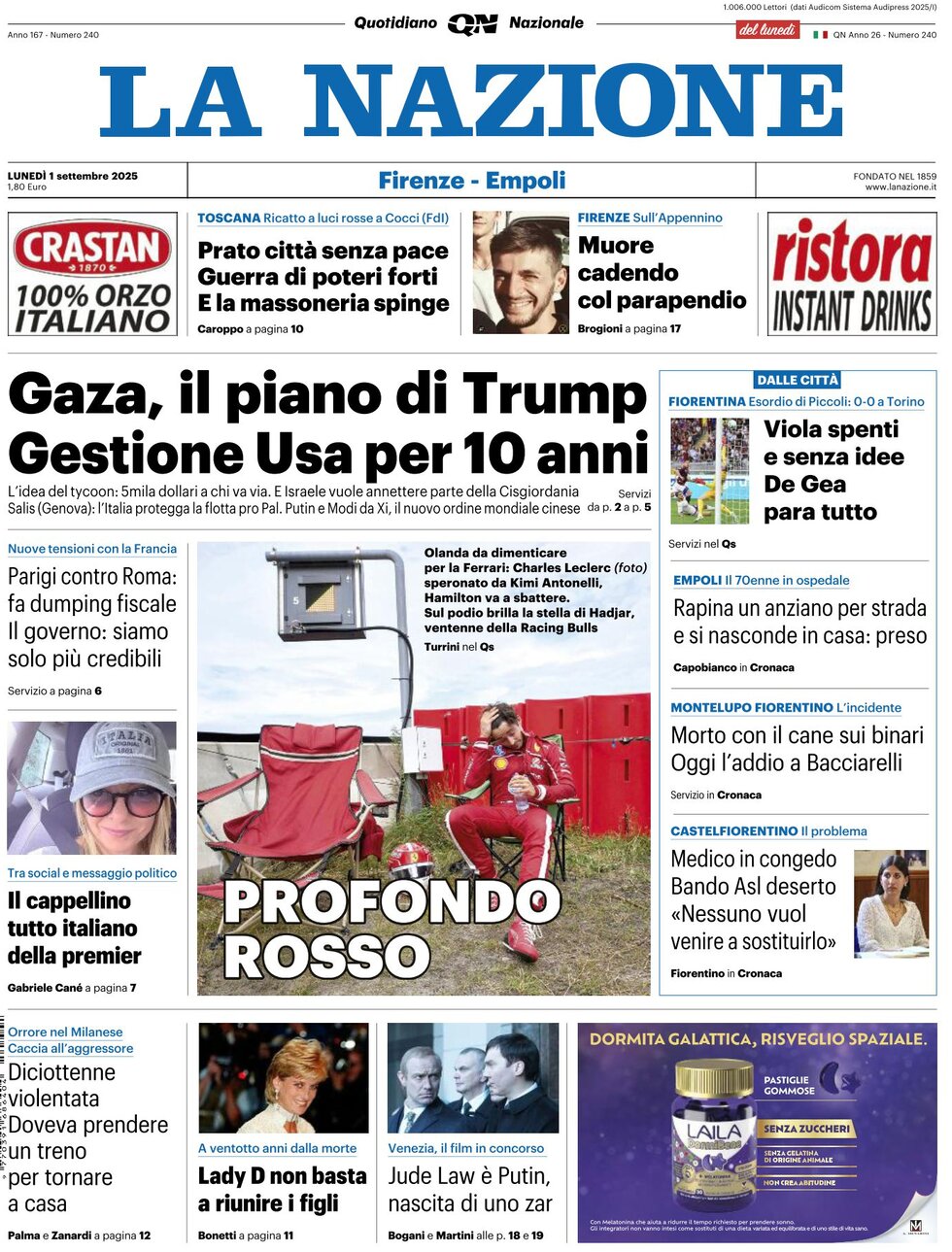 Prima Pagina La Nazione 01/09/2025