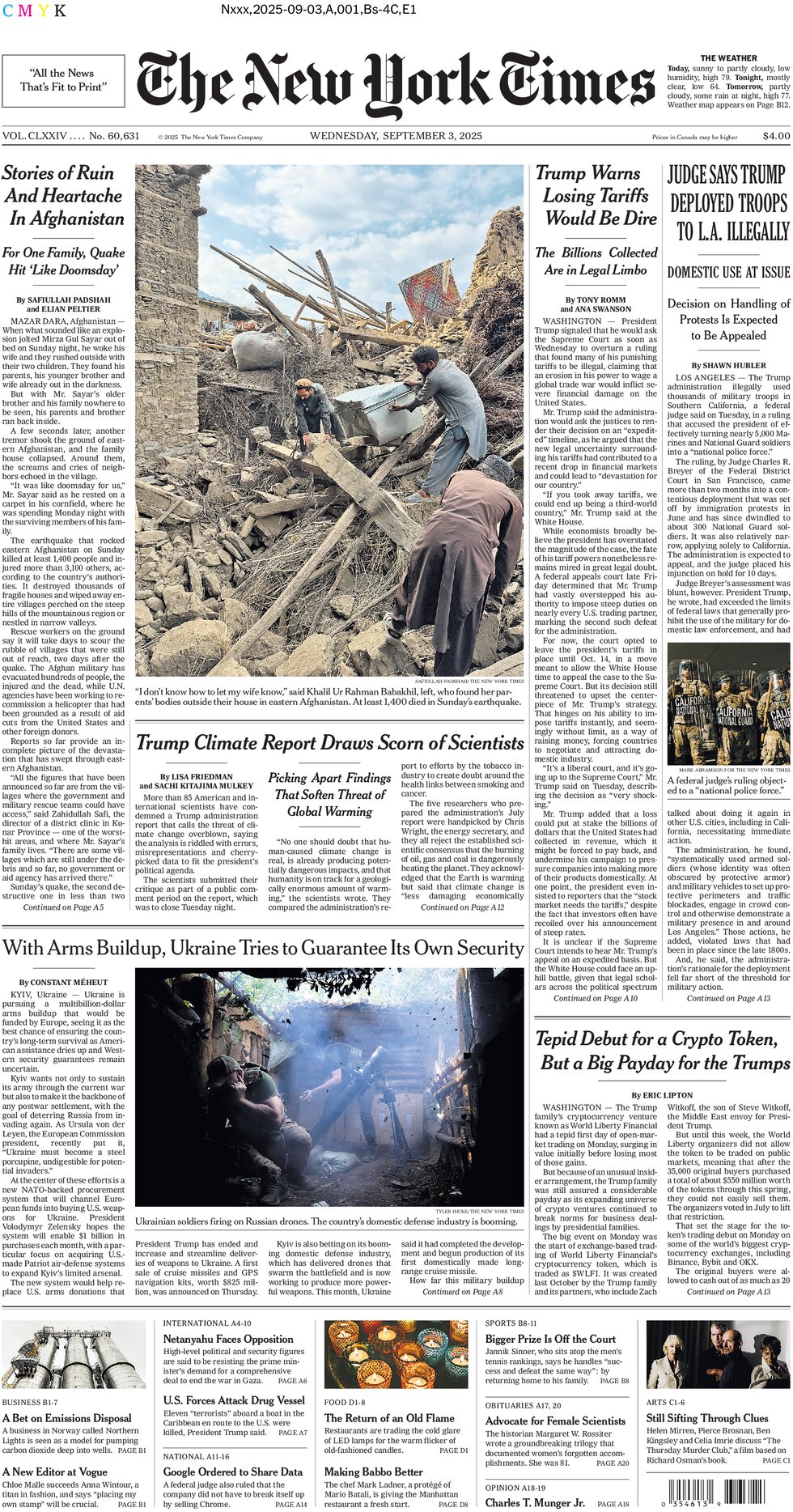 Prima Pagina The New York Times 03/09/2025