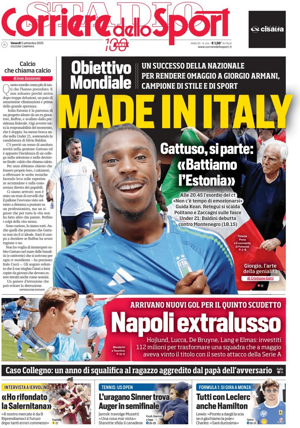 Prima Pagina Corriere dello Sport (Campania) 05/09/2025