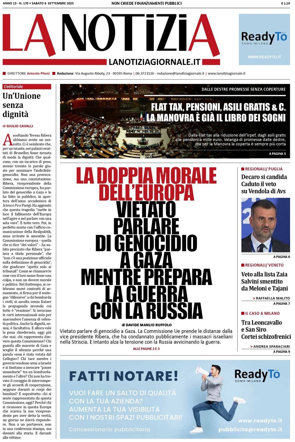 Prima Pagina La Notizia 06/09/2025