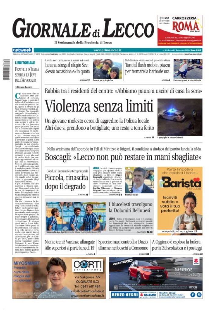 Copertina Giornale di Lecco 08/09/2025