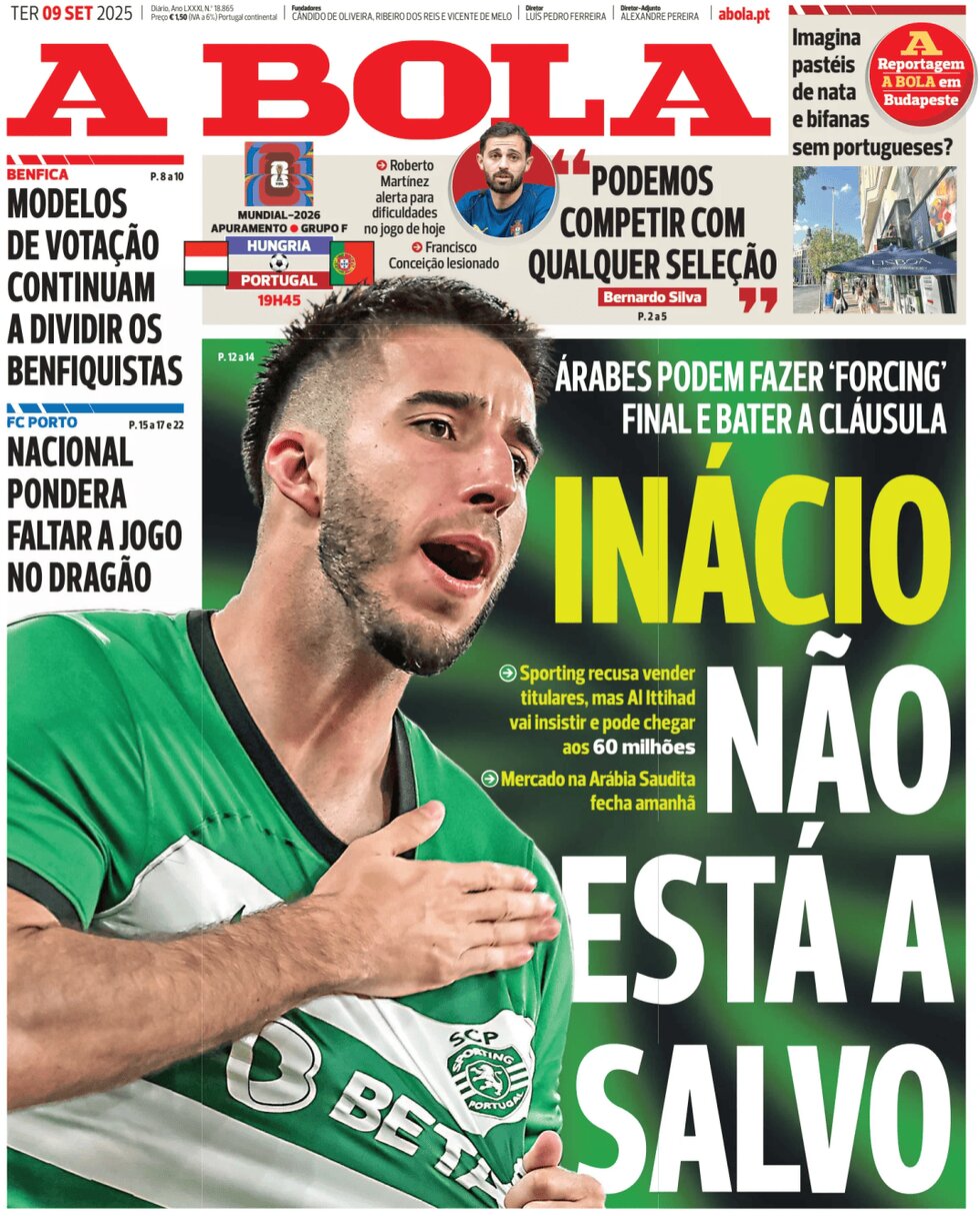 Prima Pagina A Bola 09/09/2025