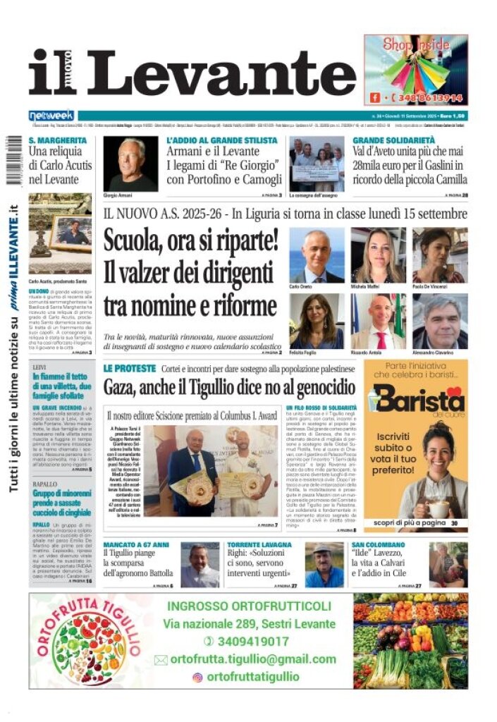 Copertina Il Levante 11/09/2025