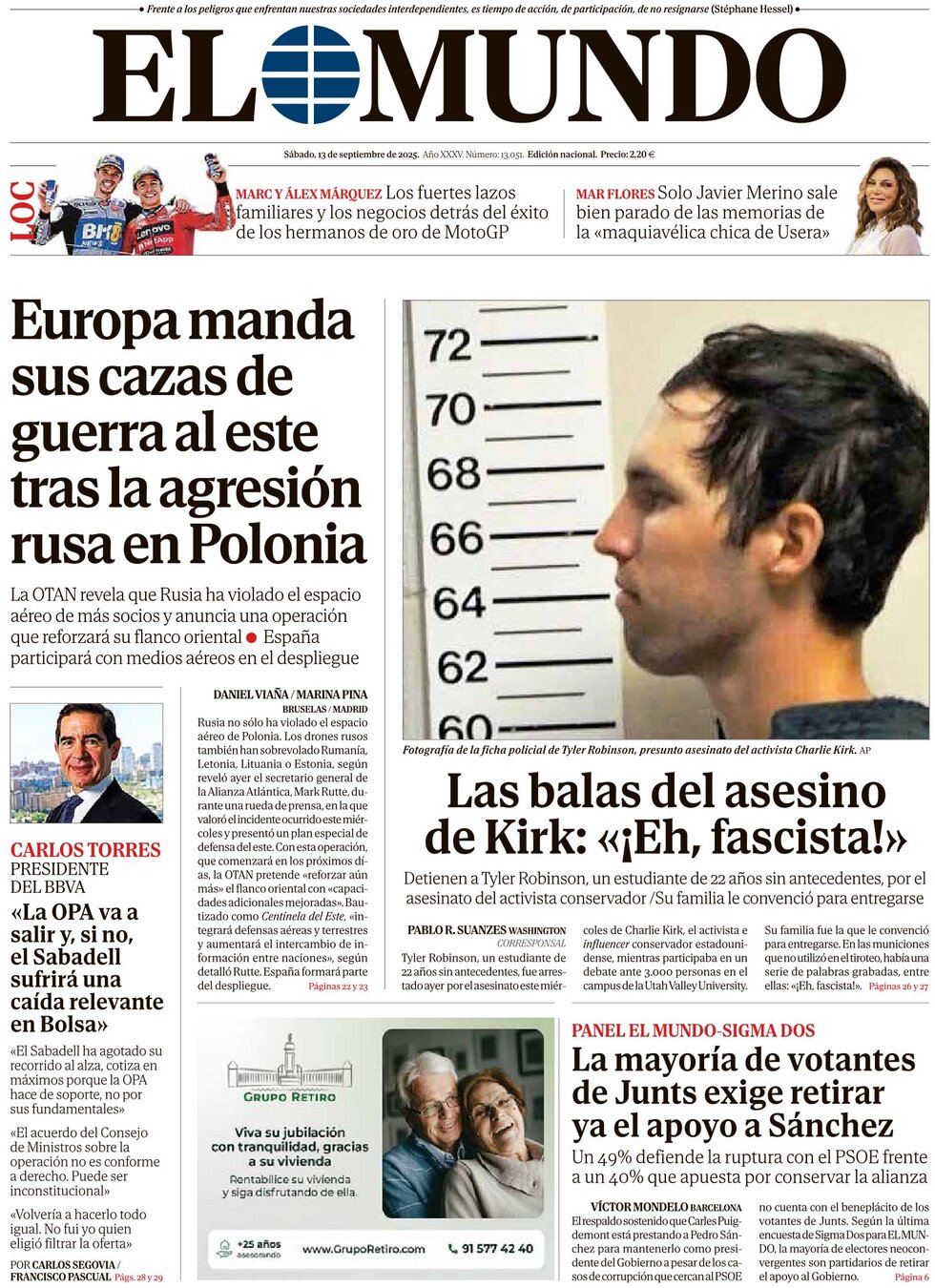 Prima Pagina El Mundo 13/09/2025