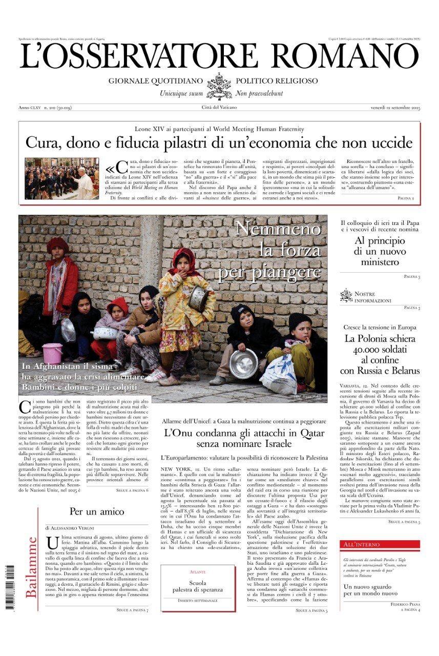 Prima Pagina L'Osservatore Romano 12/09/2025