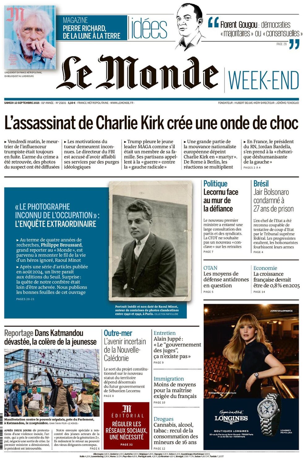 Prima Pagina Le Monde 13/09/2025