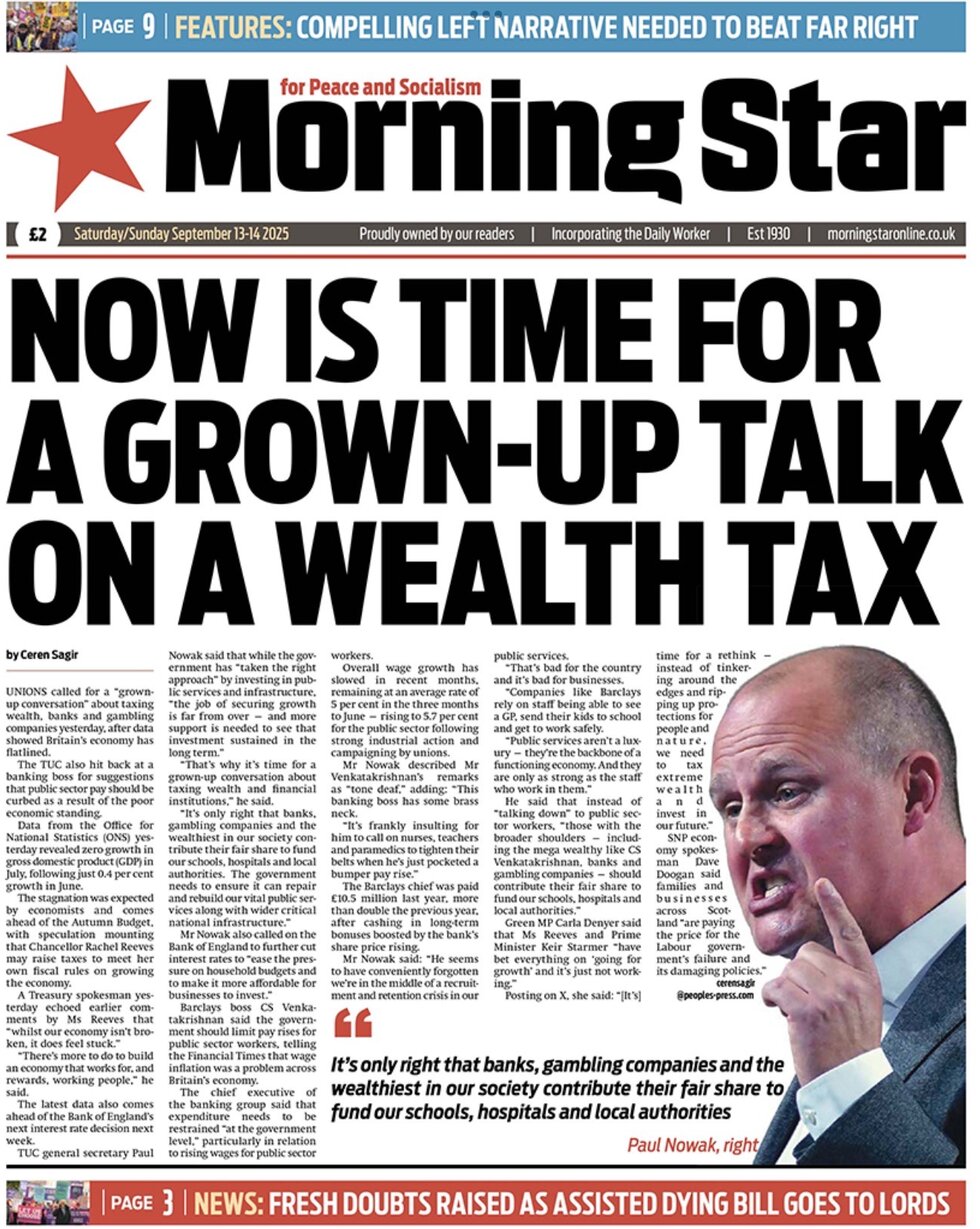 Prima Pagina Morning Star 14/09/2025