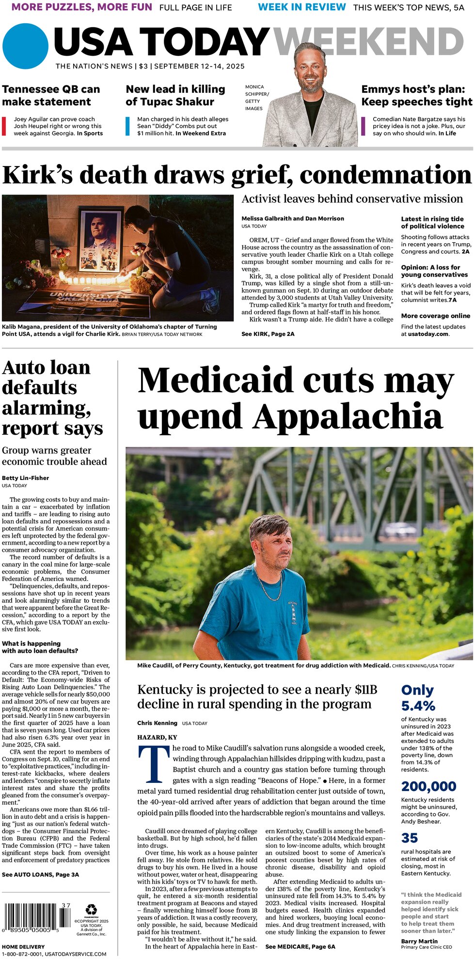 Prima Pagina USA Today 14/09/2025