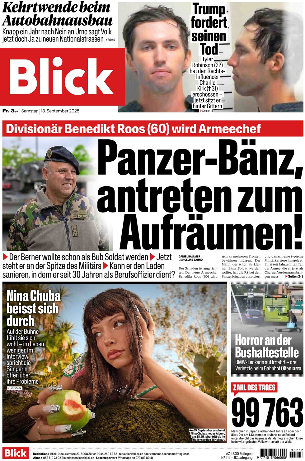Prima Pagina Blick 13/09/2025