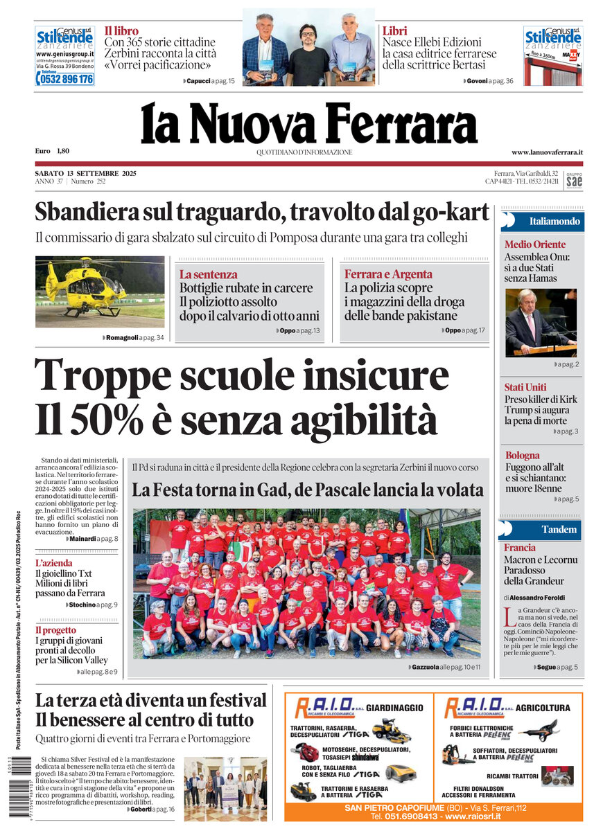 Prima Pagina La Nuova Ferrara 13/09/2025