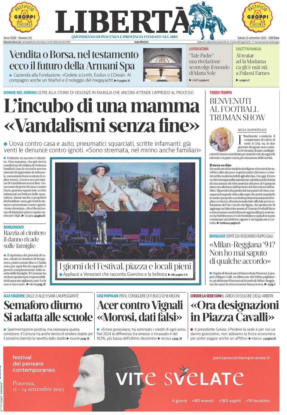 Prima Pagina Libertà (Piacenza) 13/09/2025