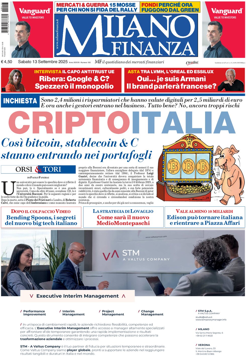 Prima Pagina MF Milano Finanza 13/09/2025