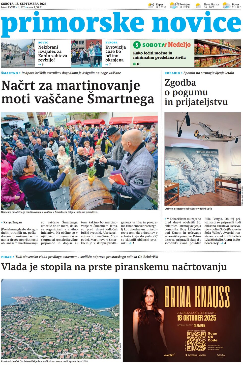 Prima Pagina Primorske Novice 13/09/2025