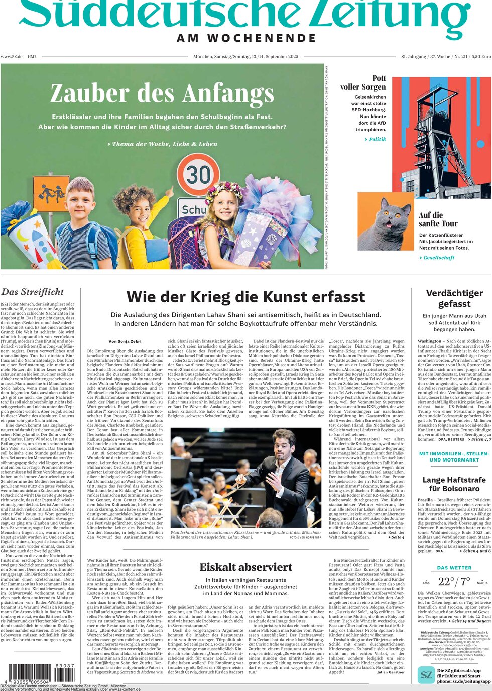Prima Pagina Süddeutsche Zeitung 13/09/2025