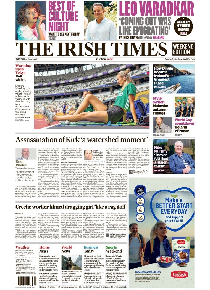 Prima Pagina The Irish Times 14/09/2025