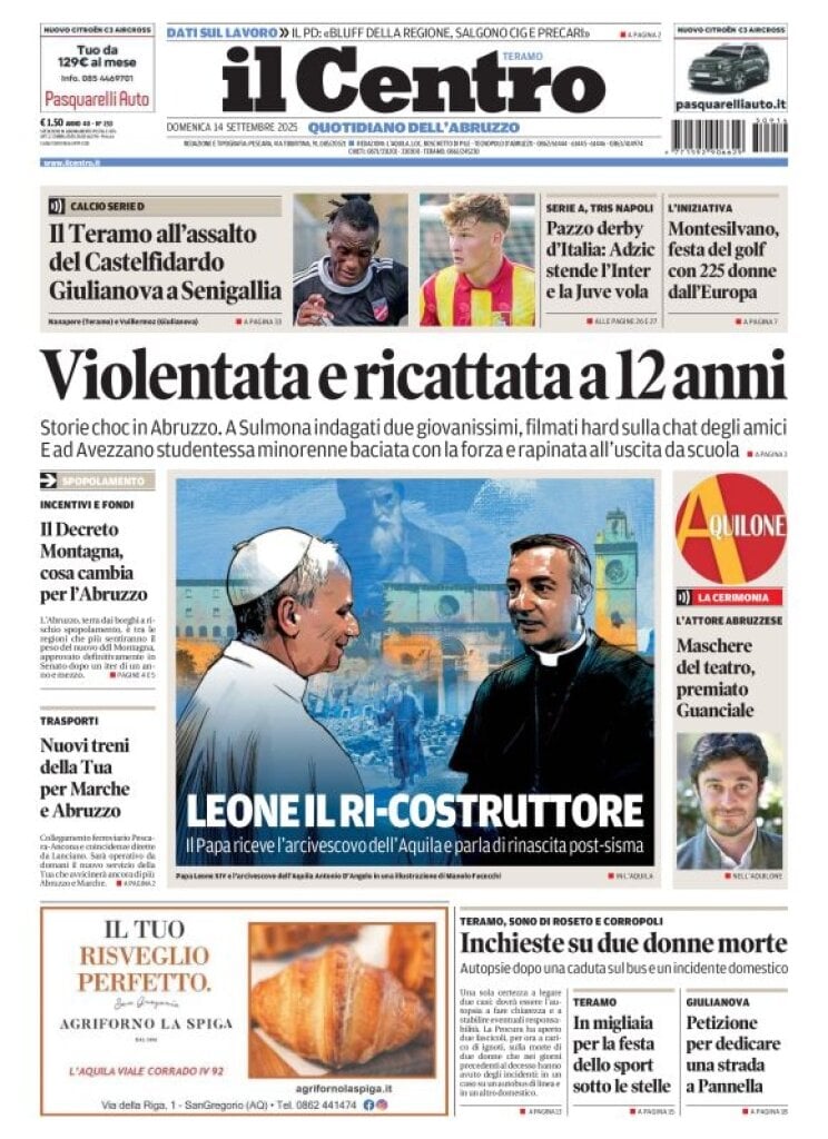 Prima Pagina Il Centro (Teramo) 14/09/2025