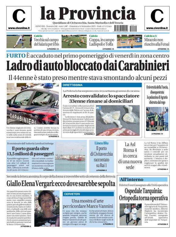 Prima Pagina La Provincia di Civitavecchia 14/09/2025