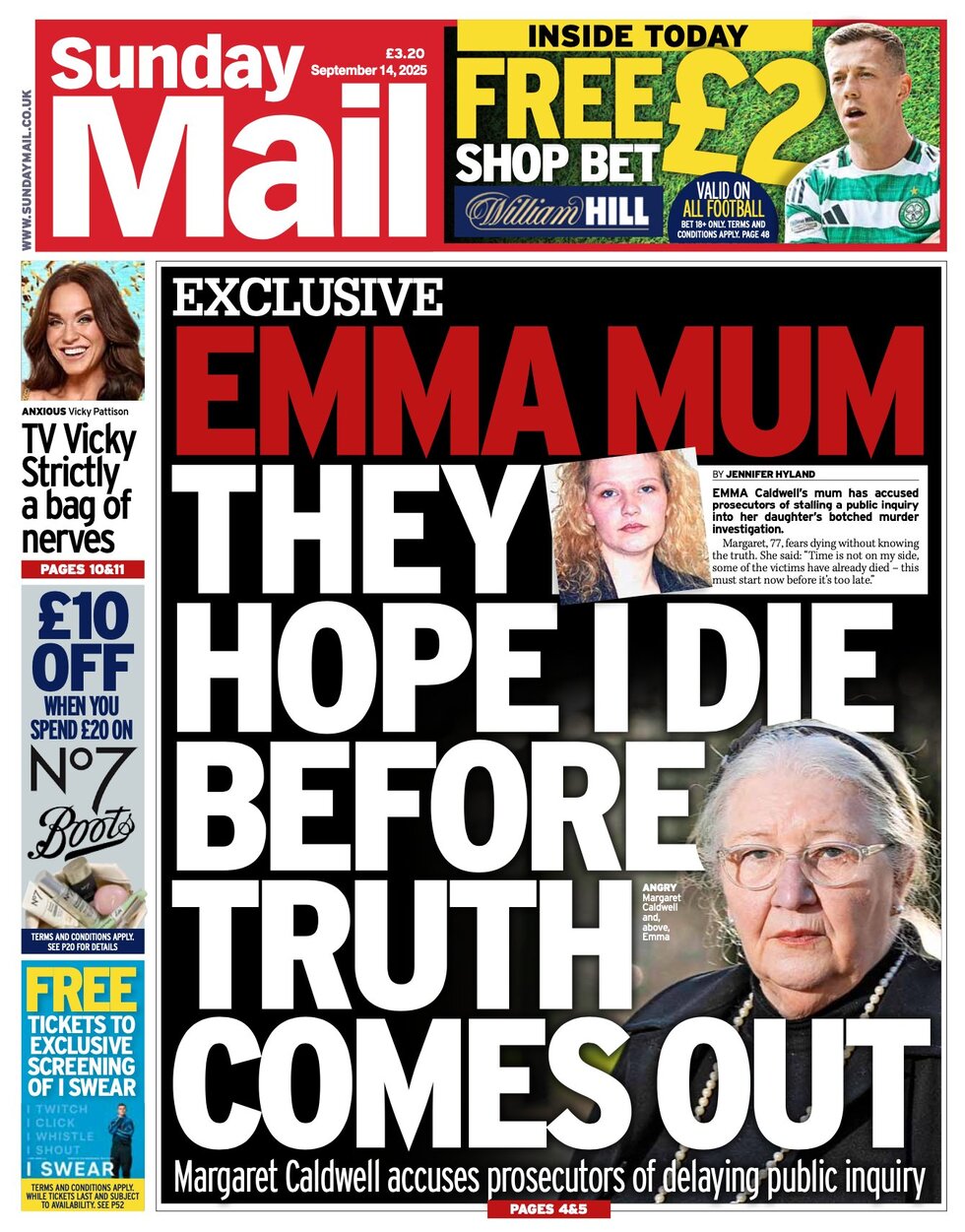 Copertina Sunday Mail 14/09/2025