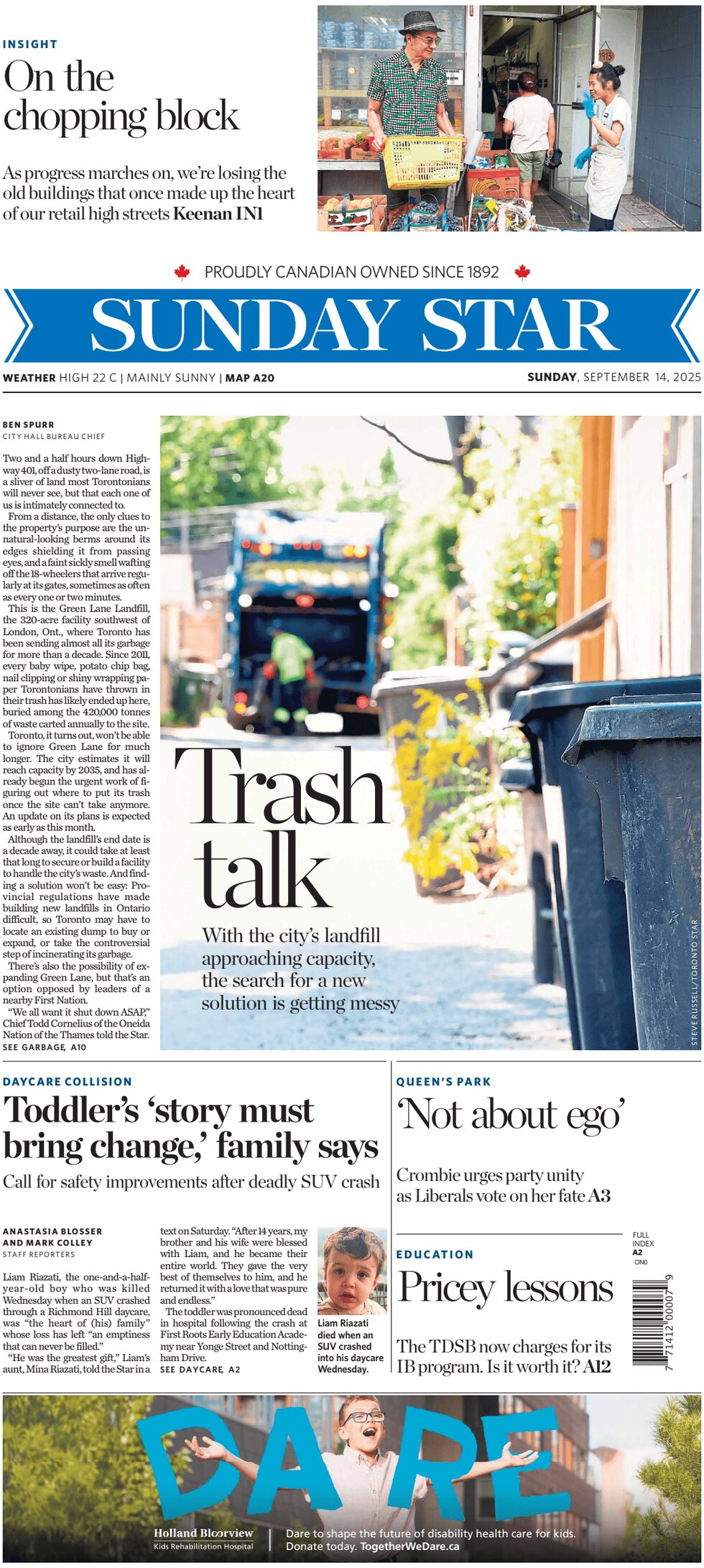 Prima Pagina Toronto Star 14/09/2025