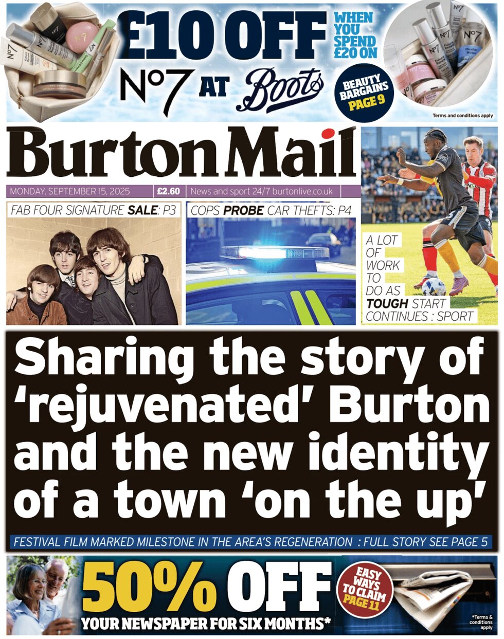 Prima Pagina Burton Mail 15/09/2025