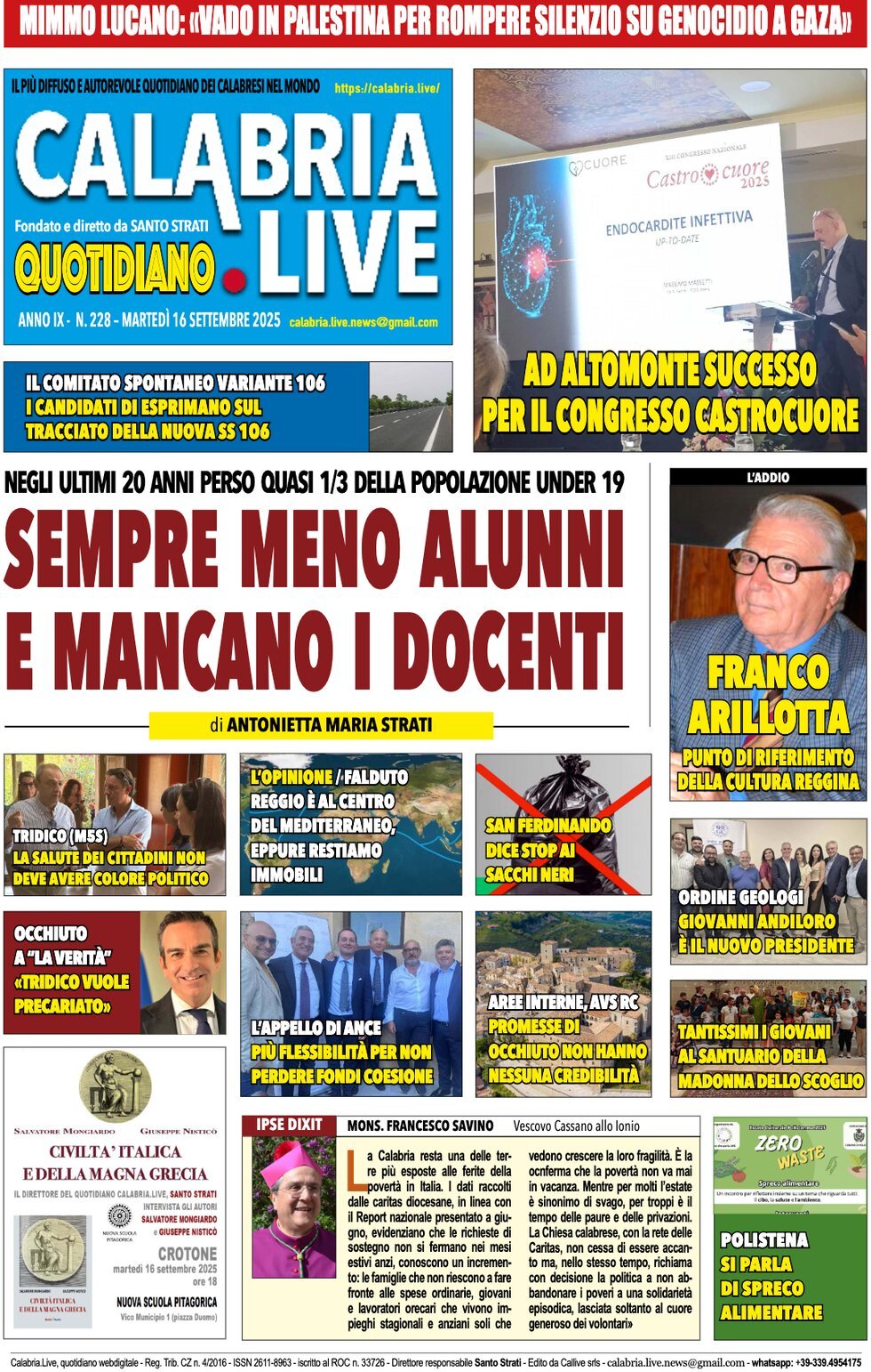 Prima Pagina Calabria Live 16/09/2025