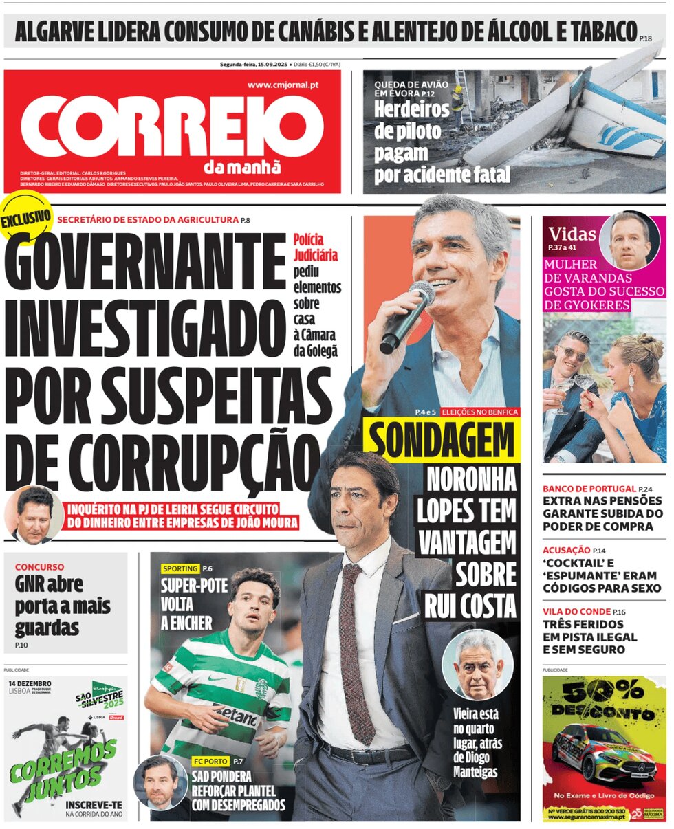 Prima Pagina Correio da Manhã 15/09/2025