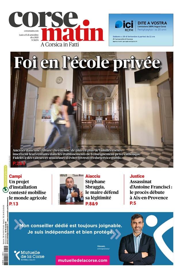 Prima Pagina Corse-Matin 15/09/2025