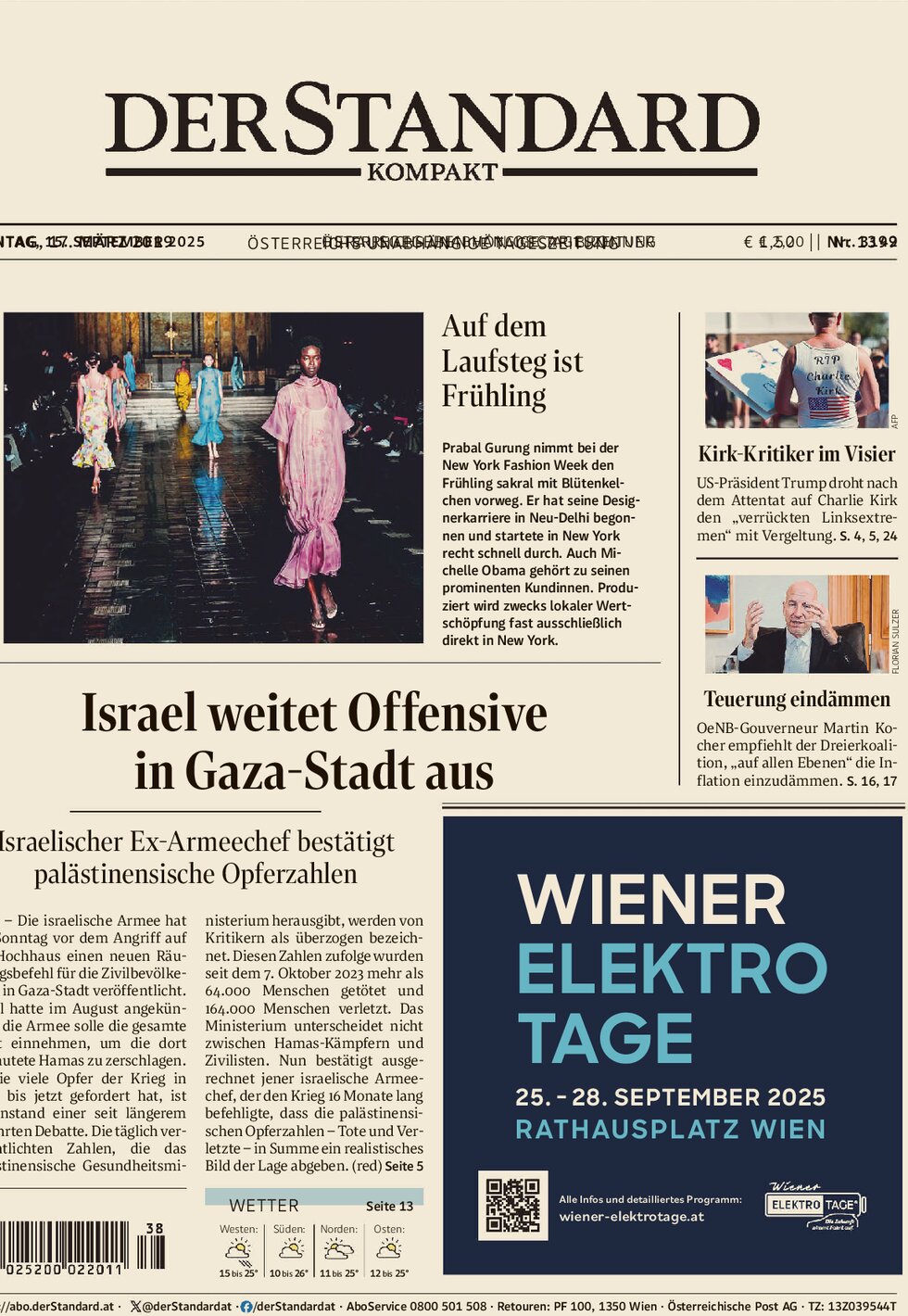 Prima Pagina Der Standard 15/09/2025