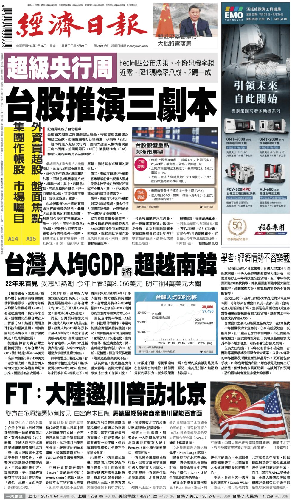 Prima Pagina Economic Daily News 15/09/2025